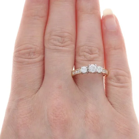 Yellow Gold Diamond Engagement Ring - 14k Round Brilliant .95ctw Three-Stone
